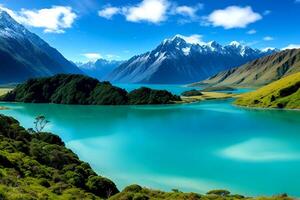 ai generado el hermosa lago en nuevo Zelanda foto