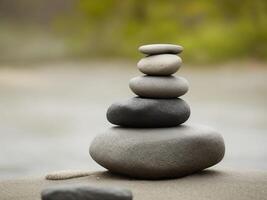 AI generated A stack of stones sitting on top of a rock photo