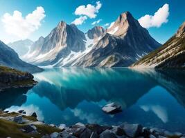 AI generated Beautiful mountain lake with mountains in the background photo