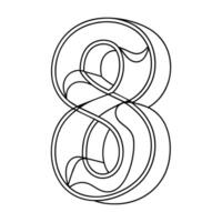 Eight numeric character continuous line art drawing. vector