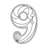 Nine numeric character continuous line art drawing vector