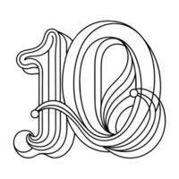 Ten numeric character continuous line art drawing vector