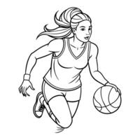 hembra baloncesto jugador continuo línea Arte dibujo vector