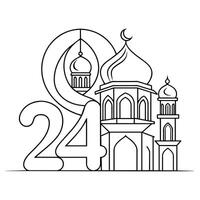 Ramadan 2024 Continuous line art drawing vector