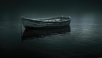 AI generated Still black wallpaper. Fishing boat in the water. 3d illustration. Black and white. photo