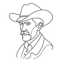 Cowboy Continuous line art on white background vector