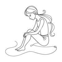 Young girl mood off continuous line art drawing vector