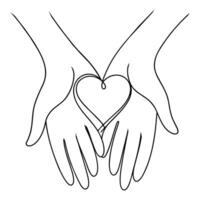 Hands forming heart Continuous line art drawing vector