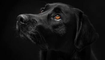 ai generado negro fondo de pantalla. retrato de un negro Labrador perdiguero en un negro antecedentes foto