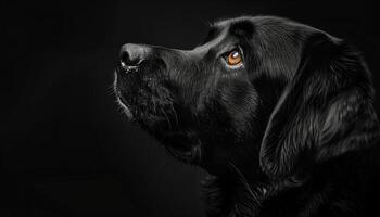 ai generado negro fondo de pantalla. retrato de un negro Labrador perdiguero en un negro antecedentes foto