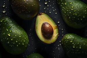 AI generated Fresh tropical avocado fruit close up good for background. Neural network AI generated photo