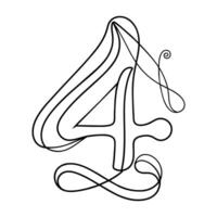 Four numeric character continuous line art drawing vector