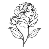 Female with flower continuous line art vector illustration