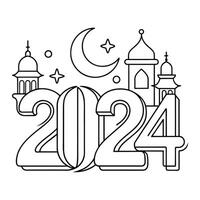 Ramadan 2024 art Continuous line art drawing vector
