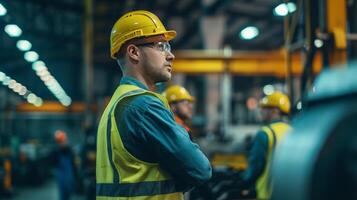 AI generated Engineer and Workers Applying Lean Manufacturing Methods on Factory Floor photo