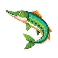 Alligator gar Fish flat illustration on white Background vector