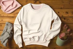 AI generated White sweater on a pink background. Mockup template for print design. Neural network AI generated photo