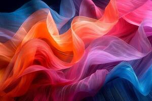 AI generated Abstract colorful ribbons intertwining and undulating in harmony, evoking the dynamic and rhythmic nature of sound waves photo