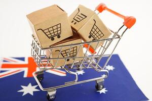 Online shopping, Shopping cart box on Australia flag, import export, finance commerce. photo