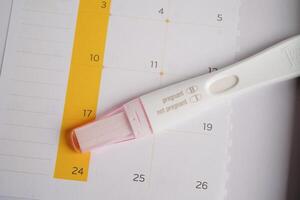 Pregnancy test for female of ovulation day, fetus, maternity, childbirth, birth control. photo