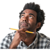 AI generated Handsome late 20s black man with pencil on chin thinking png