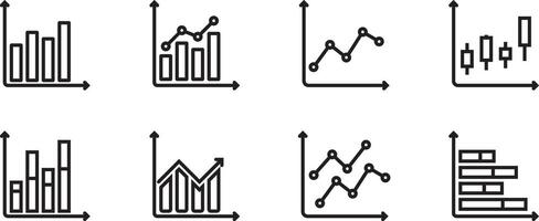 Business market chart and diagram icons collection with editable stroke vector