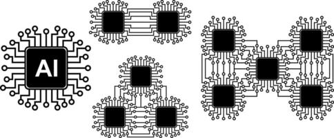 microprocessor or AI central processing unite with multiple processors connecting together vector