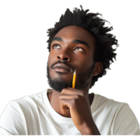 AI generated Handsome late 20s black man with pencil on chin thinking png