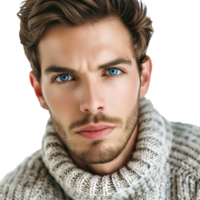 ai generiert jung gut aussehend Mann mit Blau Augen tragen beiläufig Sweatshirt png