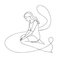 Girl sit on floor continuous drawing black shape line art vector