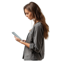 AI generated Side view of model with tablet in studio png