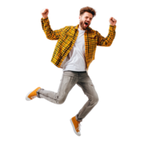 AI generated Full length photo of cool excited guy look empty space discounts dance png