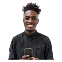 ai generato giovane contento africano uomo con cellulare png