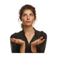 AI generated Young confident woman portrait of a confident businesswoman showing by hands png