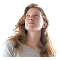 AI generated Thoughtful casual woman looking up png