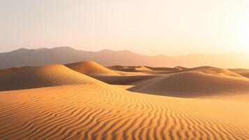 AI generated A barren desert landscape with scorching heat and rolling sand dunes. photo