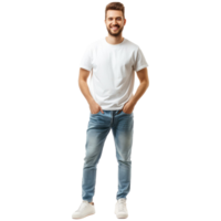 ai generado lleno cuerpo foto hombre sostener manos bolsillos png