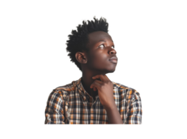 AI generated Thoughtful african guy thinking try solve problem pose png