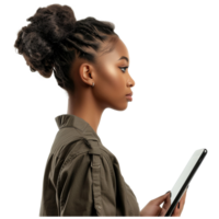 AI generated Side view of black model with tablet png