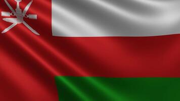 Omani flag in the wind close up, the national flag of Oman flutters in 3d, in 4k video