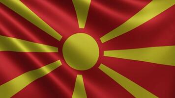 de flagga av norr macedonia är fladdrande i de vind närbild, de stat flagga video