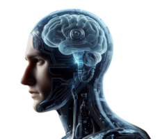 un' robot con un' umano cervello il combinazione di persone e ai artificiale intelligenza con umano pensiero png