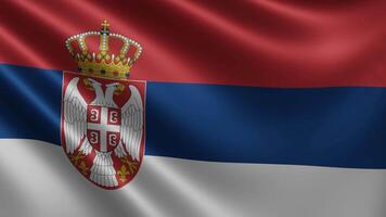 serbian flagga i de vind närbild, de nationell flagga av serbia fladdrar i 3d video