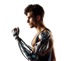 A man with a prosthetic arm an AI powered mechanical arm the concept of producing prosthetic arms for amputees png