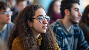 AI generated A group of students having a debate presenting their ideas and viewpoints photo