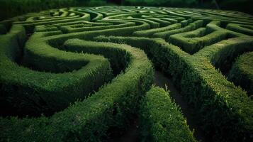 AI generated A maze of hedges with complicated twists and turns confusing the viewer sense of location photo