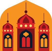 an orange and red mosque with three windows vector