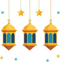 ramadan three hanging lanterns with stars and stars vector