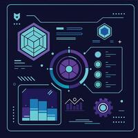 futuristic design with a hexagon and other icons vector