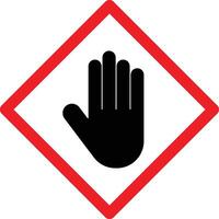 Red caution stop icon with hand . Red stop hand diamond-shaped sign . Vector illustration